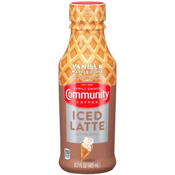 Community Coffee Vanilla Waffle Cone Iced Latte 13.7 Fl Oz Bottle (Pack