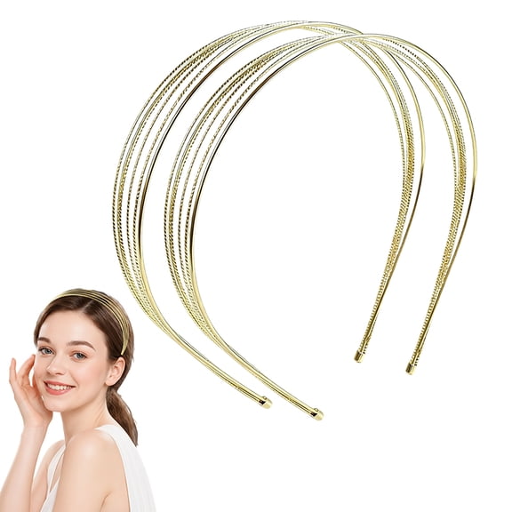Januofit Multi Layers Metal Headbands for Women - Set of 2 Elegant Gold Tone Head Bands with Rhinestones Appliques Suitable for Every Occasion