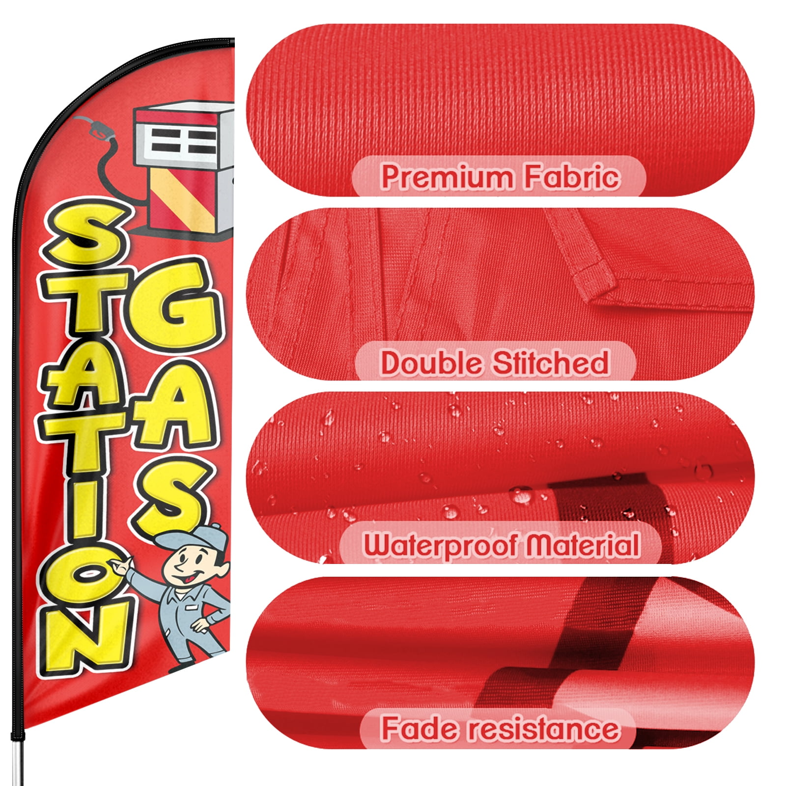 Gas Station Sign Feather Flag,8FT Gas Station outdoor advertising flag, Gas Station Business Sign,Gas Station Swooper Flag（FLAG ONLY）