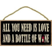 SJT All You Need is Love and a Bottle of Wine Wood Sign Plaque Home Display (5" x 10") - Wooden Craft Art Wall Hanging Modern House Decor Plaques