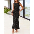 thumbnail image 4 of Merokeety Summer Maxi Dress for Women Crewneck Floral Bodycon Mesh Cocktail Formal Party Dresses Black l, 4 of 6