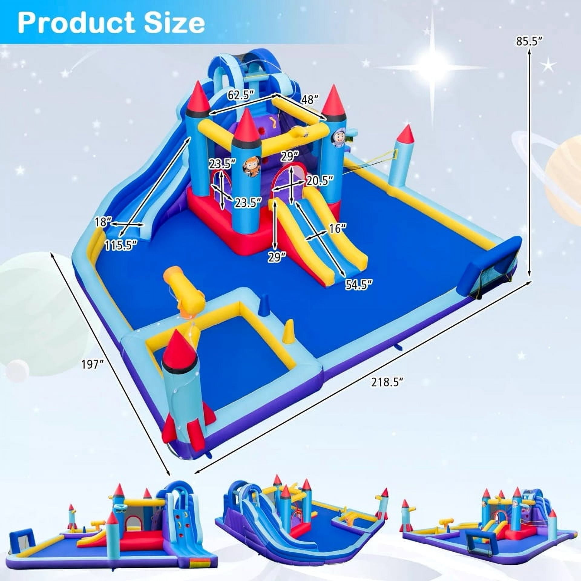 Auranook Rocket Theme Inflatable Water Slide Park w/ 950W Blower 2 Slides Splash Pool