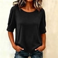 thumbnail image 4 of Naotn Half Short -Sleeve Shirts for Women Summer Casual Loose Fit Crew Neck Tops Trendy Beach Holiday Button Blouses, 4 of 8