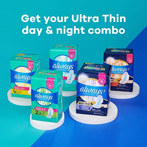 Always Ultra Thin Feminine Pads with Wings for Women, Size 4, 78 Count, Overnight Absorbency, Unscented, (26 count, Pack of 3 - 78 Count Total)