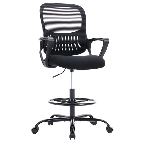 YYAo High Office Chair for Standing Desk, Adjustable Foot Ring, Tall Seat Height, Black
