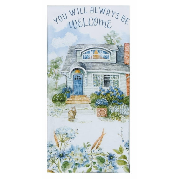 Set of 2 Bohemian Blue ALWAYS WELCOME Terry Kitchen Towels by Kay Dee Designs