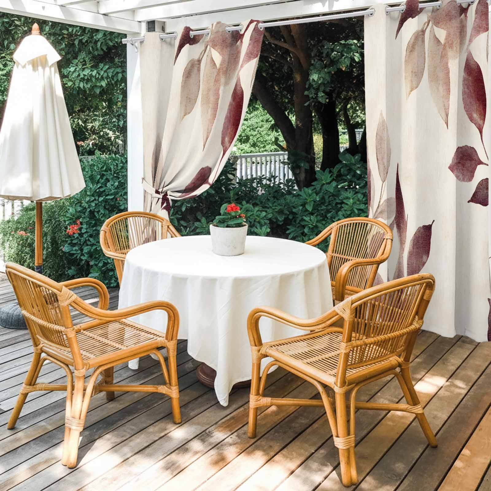 Outdoor Curtains for Patio Waterproof, Eucalyptus Leaves Windproof Pravicy Outside Porch Blackout Curtain, Brown Spring Botanical Aesthetic Sun Blocking Grommets Curtains for Cabana Gazebo 54"x108"