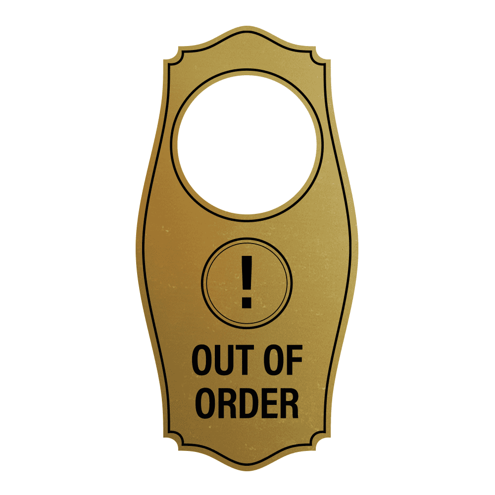 Signs ByLITA Out of Order Door Hanger Brushed Gold, 4" x 8"