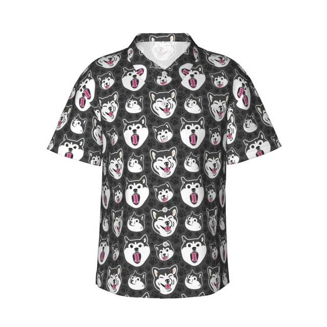 Fotbe Husky Camisa Hawaiana para Hombre Unisex – Camisa Casual de Verano con Botones de Manga Corta de Algodón y Lino,Large