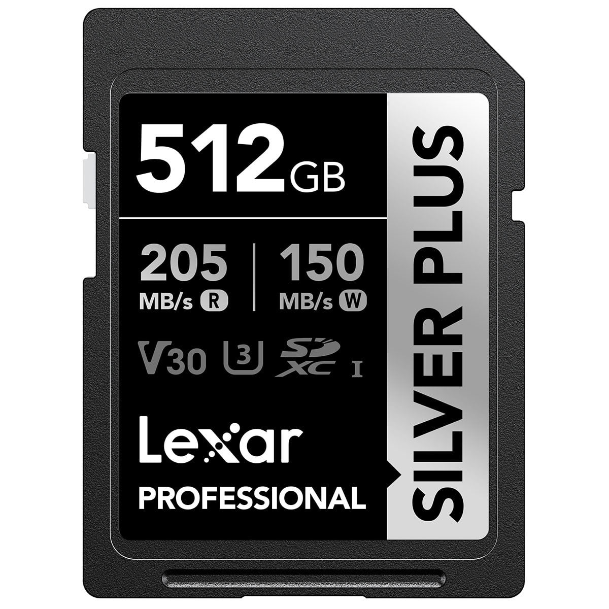 Lexar Professional /512GB SILVER PLUS SDXC UHS-I Card, C10, U3, V30, 4K UHD, SD Card, Memory Card, up to 205MB/s read