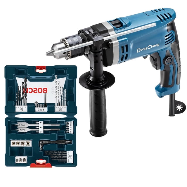 Combo Rotomartillo DongCheng DZJ16 1/2 pulg 110V con Juego de brocas Bosch 34 piezas azul