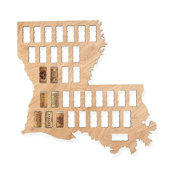 Torched Louisiana Wine Cork Map Wall Mount Display Decor 24"x18"x0.5 Tan
