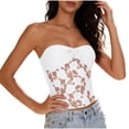 thumbnail image 2 of qolati Women Mesh Strapless Corset Top Y2k Floral Lace Tube Top Fashion See Through Going Out Bandeau Bustier Bralettes,White,M, 2 of 9