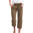 thumbnail image 5 of TOWED22 Capri Pants for Women Summer Casual Lounge Pants Cropped Cotton Linen Comfy Drawstring Baggy Trousers with Pockets（Brown,S）, 5 of 7