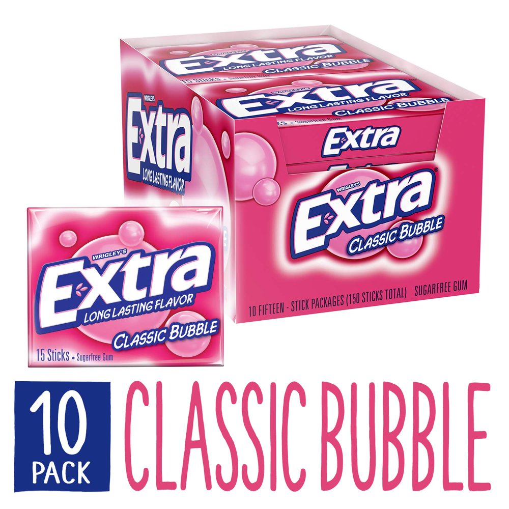 Extra Classic Bubble Sugarfree Gum (Pack of 10)