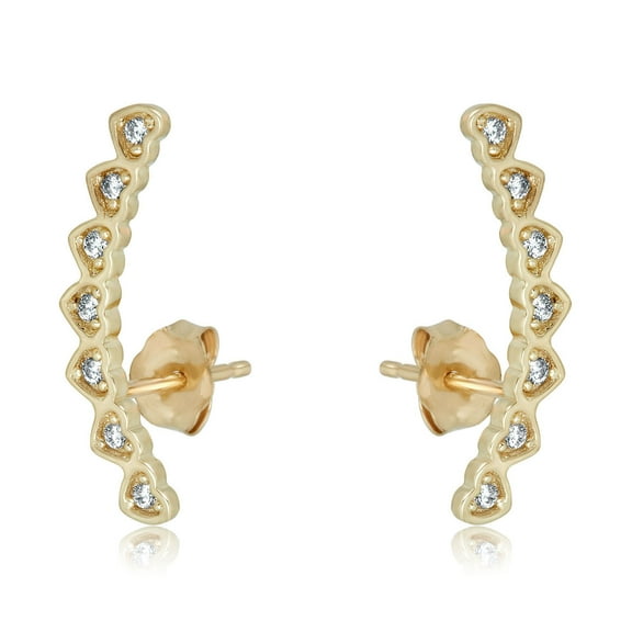 AVORA 10K Yellow Gold Simulated Diamond CZ Heart Crawler Climber Earrings