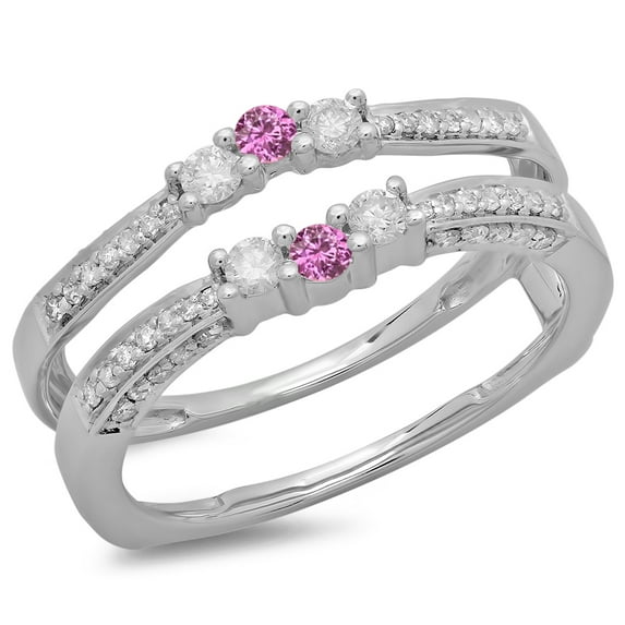 Dazzlingrock Collection 14K Round Pink Sapphire & White Diamond Ladies Wedding Band Enhancer Guard Ring, White Gold, Size 9.5