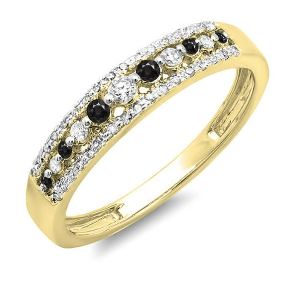 Dazzlingrock Collection 0.25 Carat (ctw) 10K Round Black & White Diamond Ladies Wedding Band 1/4 CT, Yellow Gold, Size 7