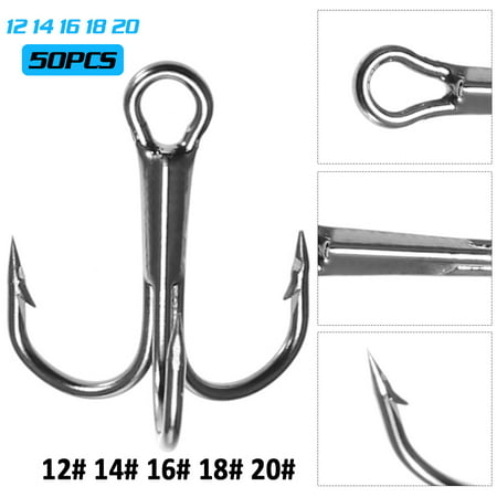 50pcs Treble Fishing Hook Set 5 Sizes #12 - #20 High Carbon Steel Carp Fishing Hooks Round Bent Treble (Best Treble Hooks For Lures)