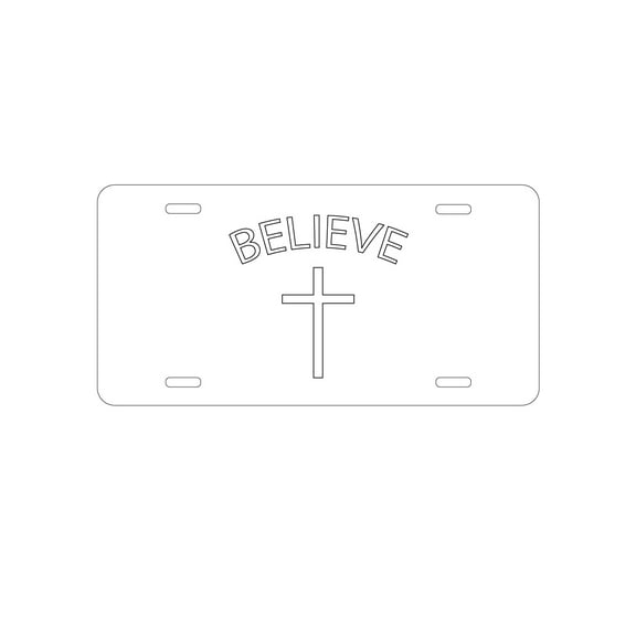 DistinctInk Custom Aluminum Vanity License Plate for Front of Car - BELIEVE - Cross, Jesus