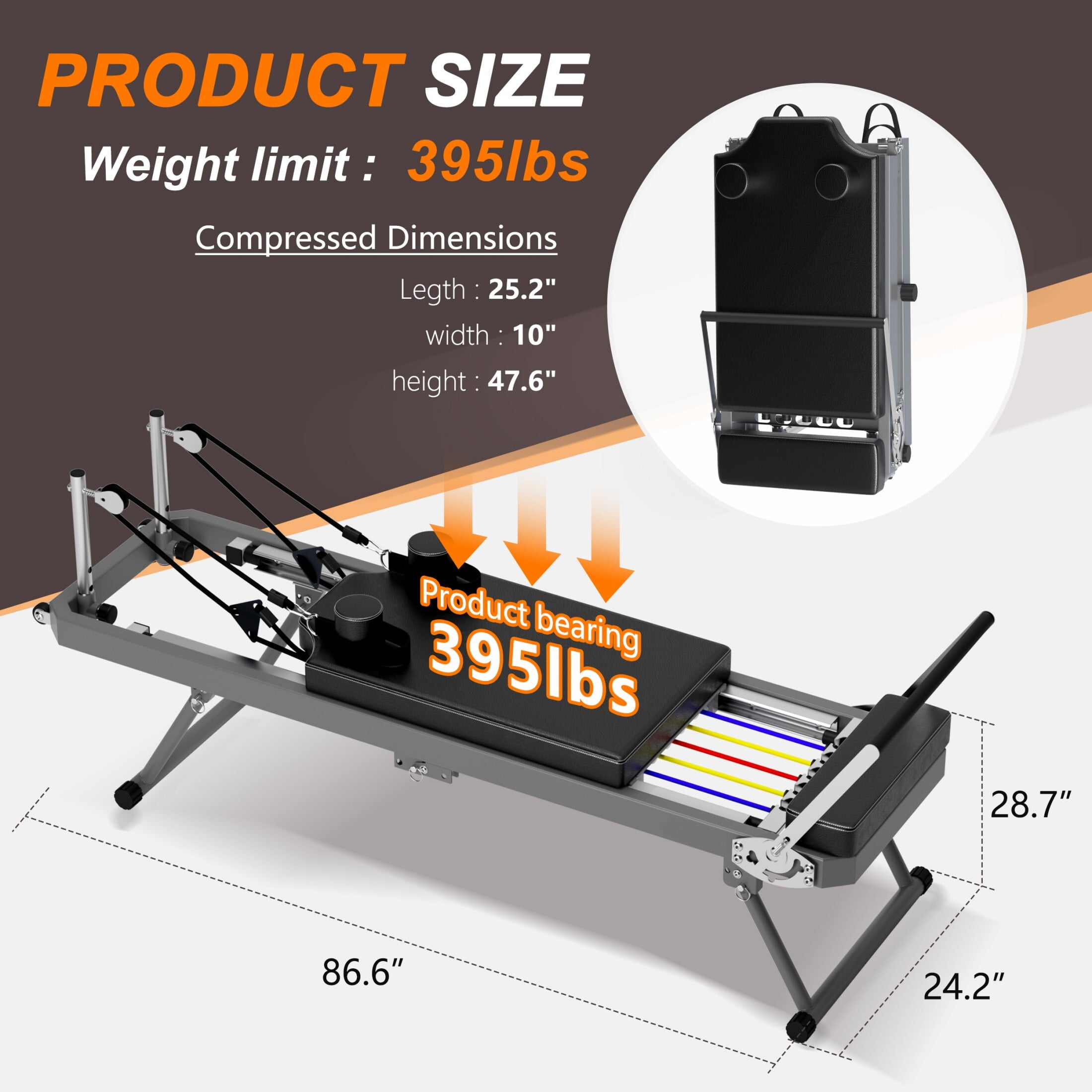 DEALTOPS Pilates Core Bed, Modern Foldable Pilates Reformer for Home and Yoga Studio, Black