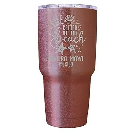 

R and R Imports Riviera Maya Mexico Laser Engraved 24 Oz Insulated Stainless Steel Tumbler Rose Gold