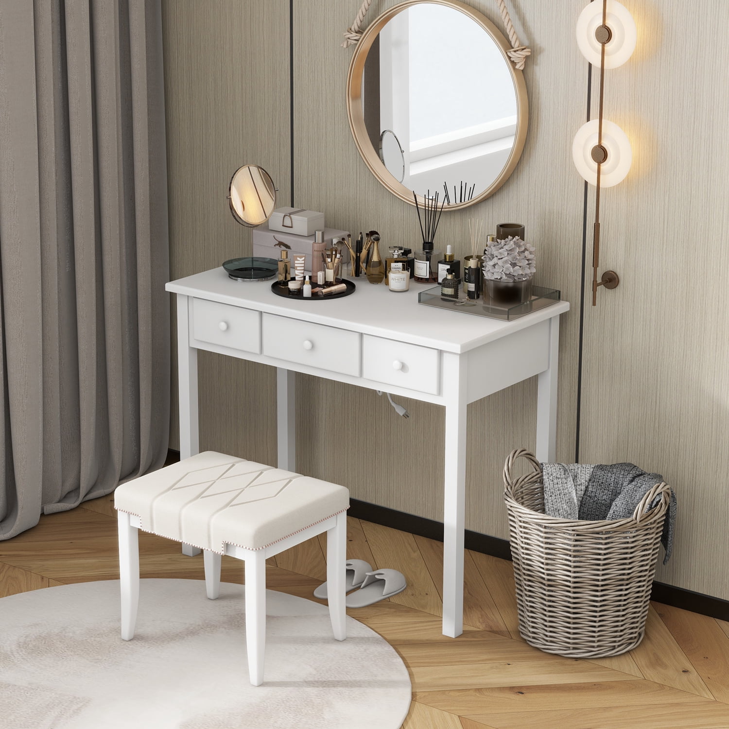 LAZZO 36" Writing Desk with Detachable Hutch & Drawers, Home Office Study Desk, White
