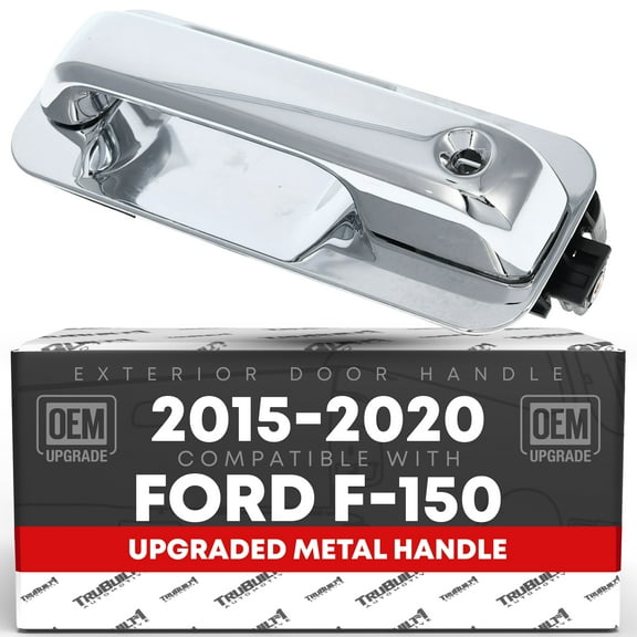 Exterior Front Driver Door Handle, Upgraded Metal - Compatible with 2015-2020 Ford F-150 - All Chrome w/ Keyhole - OEM FL3Z-1522405-AA-ACHMT, 97931