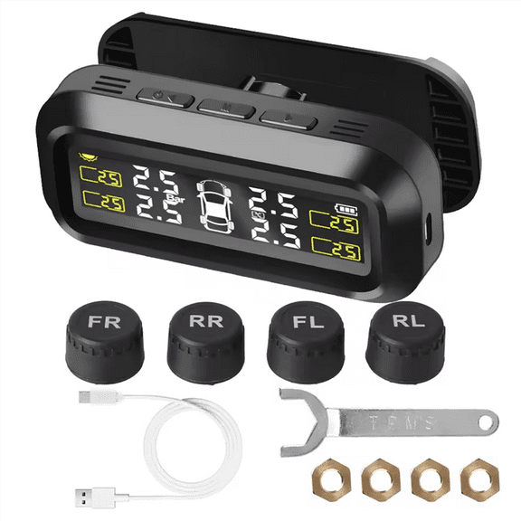 Tire Pressure Monitor System Temperature Warning Fuel Save with 4 External Sensors Solar TPMS Car Tyre Pressure Monitor,1 * Car tire pressure monitoring system set