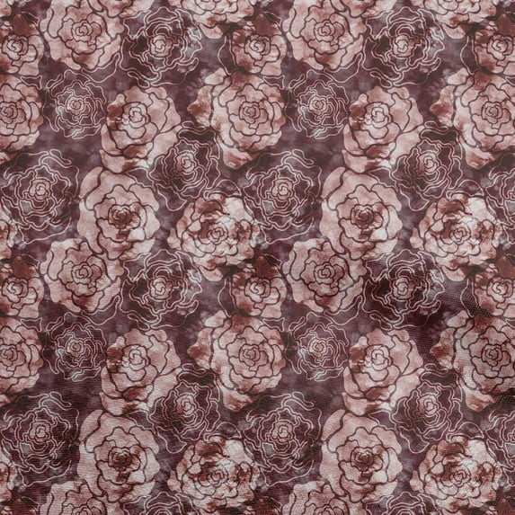 oneOone Polyester Spandex Maroon Fabric Asian Batik Floral Sewing Material Print Fabric By The Yard 56 Inch Wide