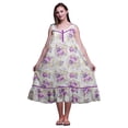 thumbnail image 1 of Bimba Robe de Nuit Mi-Mollet Violette à Feuilles Florales/lilas et Pivoine pour Femmes, Coton Imprimé, Sans Manches, Robe Maxi, Petit, 1 of 6