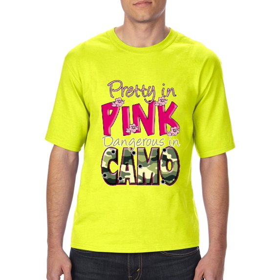 "Mens and Big Mens Pretty in Pink Dangerous in Camo T-Shirt, up to size 3XLT"