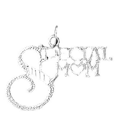 14K White Gold Special Mom Pendant - 21 mm