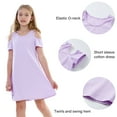 thumbnail image 2 of Stelle Girls Cold Shoulder Sundress Short Sleeve Solid Color Swing Casual Dresses,Tweens Cotton Comfy Shift Swing A-Line Midi Dress Loose Tunic Shirt Dress Skater Dress,Lavender，4T, 2 of 8