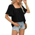 thumbnail image 4 of Square Neck Tops for Women, Yigetop Women's 2025 Summer Tops Trendy Short Sleeve Tshirt Ruffled Flared Sleeve Casual Square Neck Loose Fit Shirt Womens Summer Tops Black M, 4 of 5