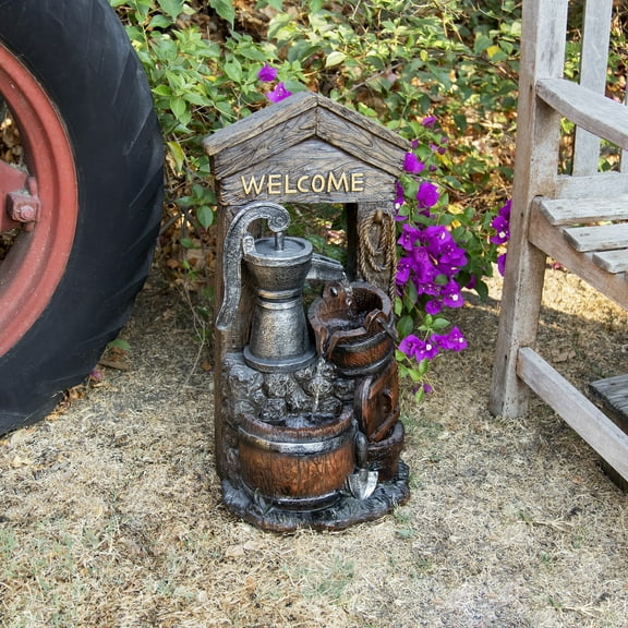 Alpine Corporation 2 Tier Fountain w/ Waterfall Pump and Barrel, 24 Inch Tall