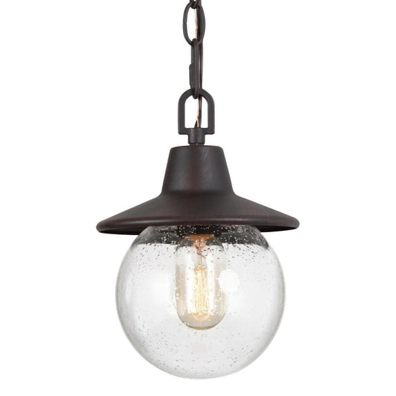 LNC Black Rustic Globe Glass Outdoor Hanging Light in Bronze Finish