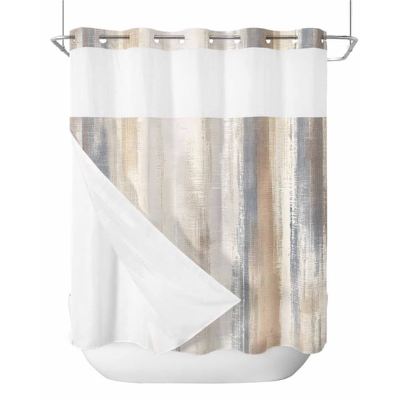 No Hook Shower Curtain with Snap-in Liner, Beige Grey Waterproof Fabric Bathroom Curtains, Abstract Mottled Art Retro Modern Painting Bath Curtains & Mesh Top Window Standard 72''x72''