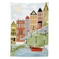 thumbnail image 3 of Ambesonne Cartoon Tablecloth Rectangular Table Cover, Quaint Village Street, 52"x70", Green Teal, 3 of 4
