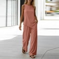 thumbnail image 3 of Lpmadey Women's 2-Piece Cotton Linen Sets, Sleeveless Crewneck Tank Top with Asymmetrical Hem and Drawstring Wide Leg Pants, Summer Casual Vacation Matching Outfit, 3 of 7