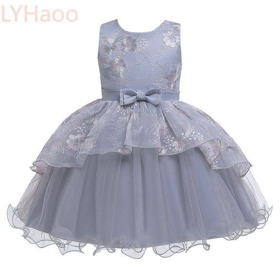 LYHaoo Gown Princess Birthday Baby Bridesmaid Wedding Floral Girl Party  Dress Girls Dress&Skirt,Cute Girls Dresses Sizes 18-24 Months Gray
