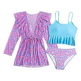 thumbnail image 1 of Hiiyo Big Girl Swimsuit Butterfly Prints Ruffle Bikini Set with Cover Up Bathing Suit, 1 of 4