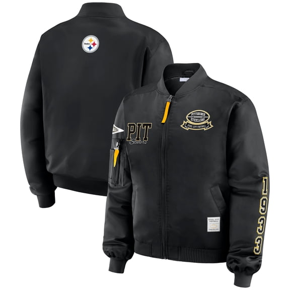 Women's WEAR by Erin Andrews Black Pittsburgh Steelers Patch Full-Zip Bomber Jacket