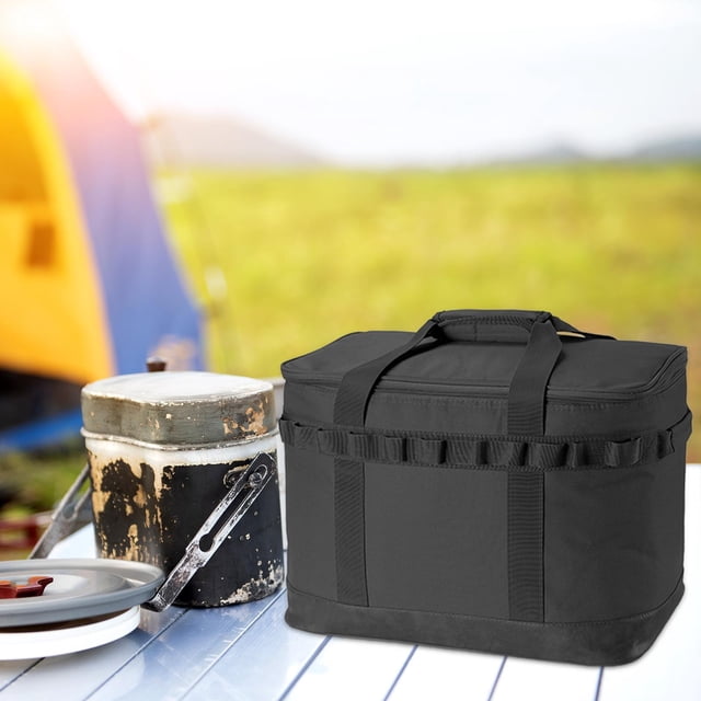 Sac de Rangement de Camping avec Compartiments Usure Résistant Utilitaire Sac Fourre-Tout Grande Capacité Outils de Plein Air Sac à Main pour les Activités de Plein Air Randonnée BBQ Noir