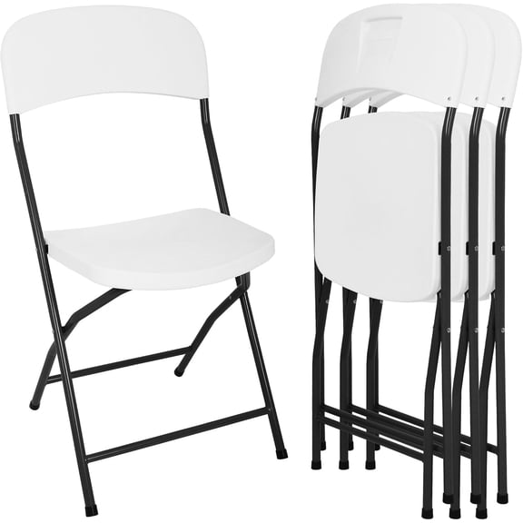 4 Pack Folding Chairs with Back, Indoor Outdoor Portable Foldable Chairs with Durable Steel Frame Plastic Chair for Events Office Wedding Party Picnic Kitchen Dining, White