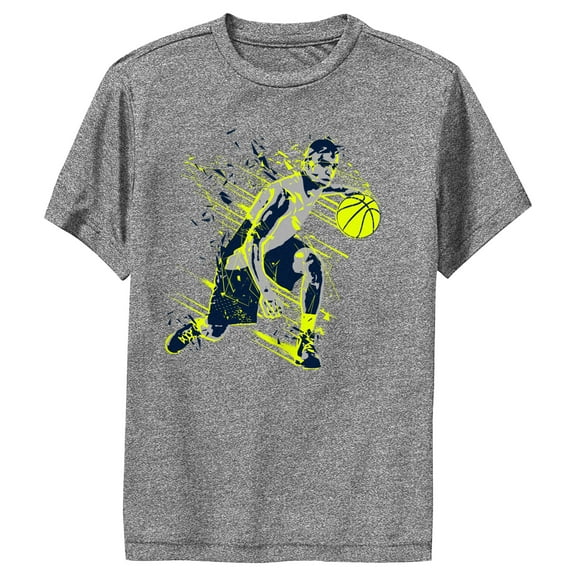 Boy's Lost Gods Abstract Basketball Player Performance Graphic Tee Charcoal Heather Large