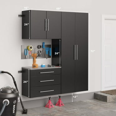 Prepac Storage and Furniture HangUps Wall Mount Garage Cabinet Set, Black Laminate, 3 Piece