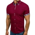thumbnail image 3 of SwiftWear Men Polyester Short Sleeve Turndown collar Plaid Mens Shirts Wine XL, 3 of 4