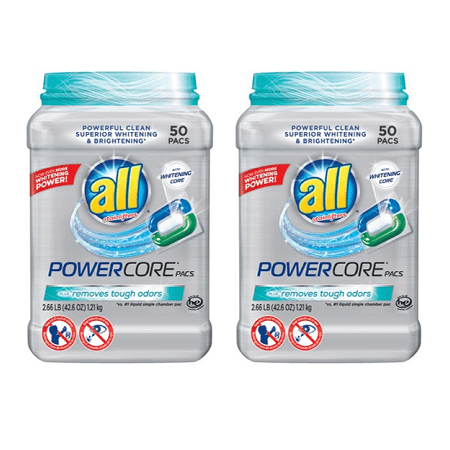 (2 pack) all POWERCORE PACS Laundry Detergent 50 ct (Best Product For Soap Scum On Tub)