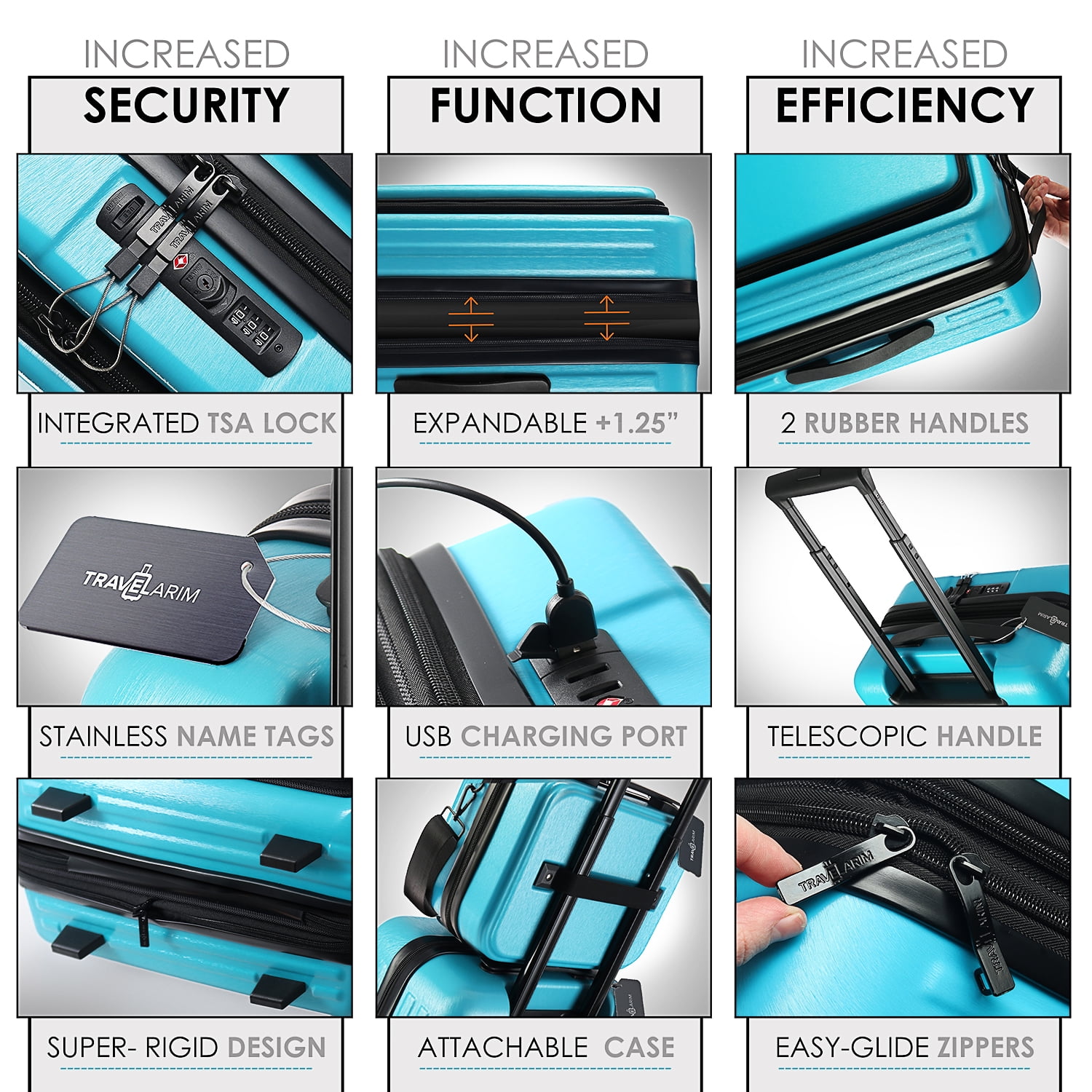 StorageBud 4 Piece Hardshell Exapandable Luggage Set, Spinner Luggage Suitcase Set, Teal Blue